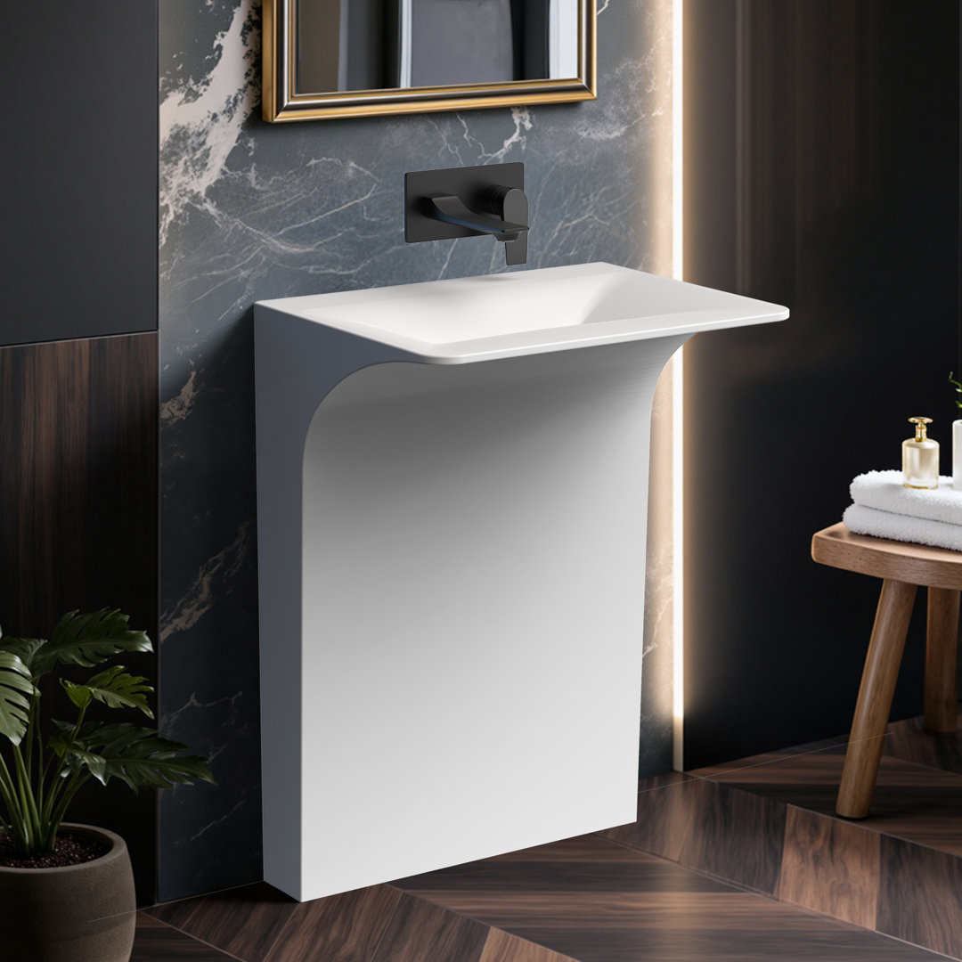 33.2'' Tall Solid Surface Pedestal Sink,White Bathroom Sink